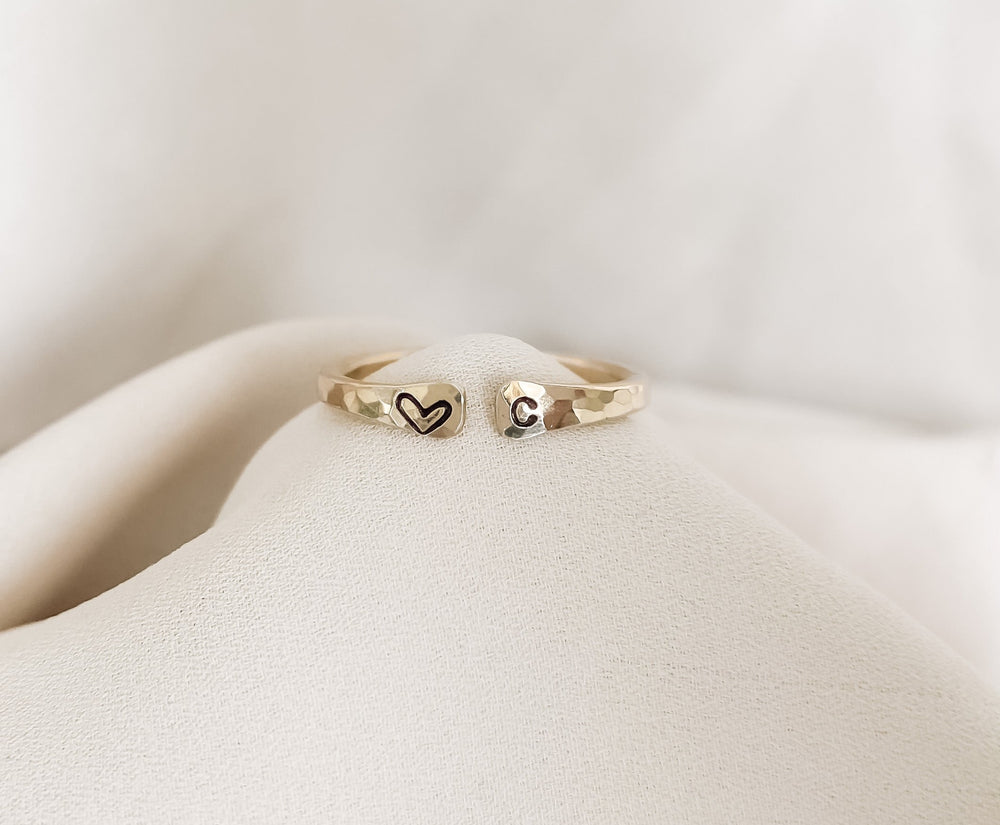 14k Solid Gold Initial Ring 2 Lower Case Alphabet Gold Letter Ring Birthday  Band | eBay